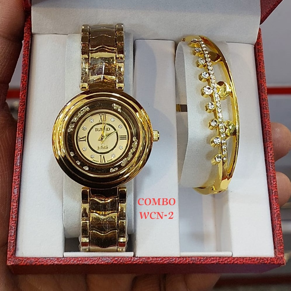 ✨COMBO WCN-2 | RADO LADIES GOLDEN DIAL WATCH & THREE HEARTS BRACELET SET✨