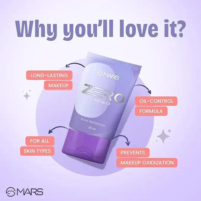 MARS Zero Primer, Pore Perfection Matte-Finish Silicon Base, Oil-Control Formula for All Skin Types