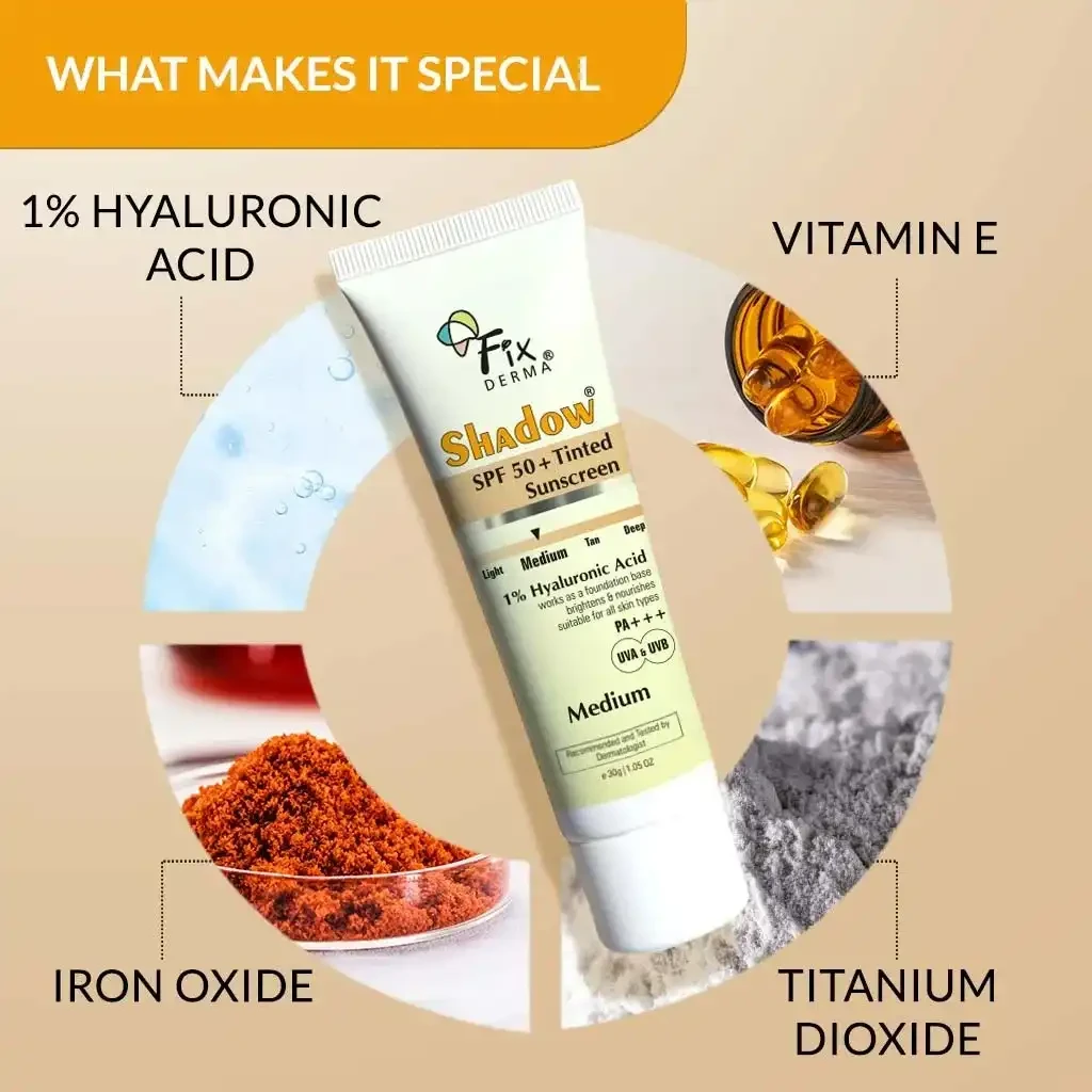 Shadow SPF 50+ Tinted Sunscreen | 1% Hyaluronic Ac...