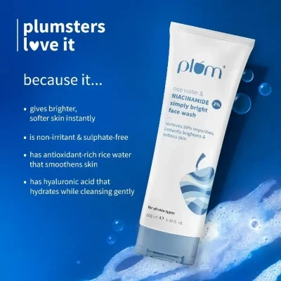 Plum | 2% Niacinamide & Rice Water Face Wash 100ml...